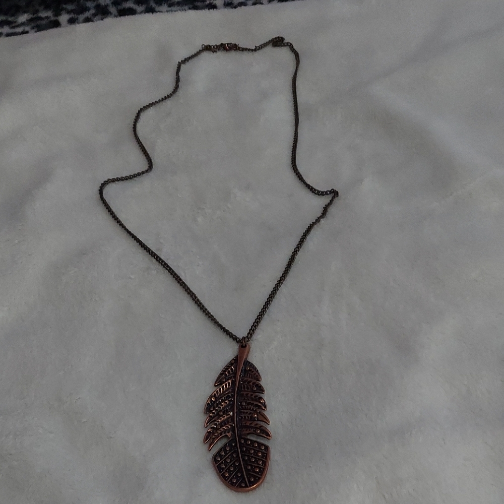 6/$10 Copper Feather Pendant Necklace - Picture 5 of 6